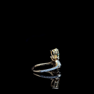 fancy yellow pear cut diamond floral cluster <b>ring</b> with marquise accents split shank luxury bridal <b>cocktail</b> jewelry - Product Image 4