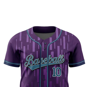 <b>Baseball</b> Purple Striped Short Sleeve Button Front Jersey Moisture Wicking Unisex Adult Regular Fit Sublimated Print - Product Image 5