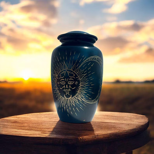 Urna de Metal con Acabado en Esmalte Azul, Urna Conmemorativa para Cremación de Adultos, Recipiente para Cenizas, Exhibición de Mesa - Product Image 4