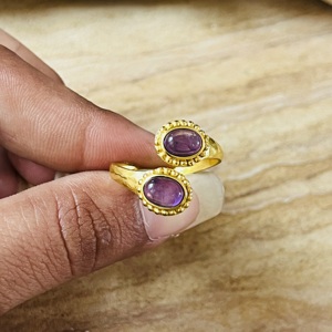 Unique Design Vintage 18k Gold Plated Brass Amethyst <b>Ring</b> Double Stone Ethnic <b>Open</b> Tribal Statement Boho Women Wholesale <b>Ring</b> - Product Image 6