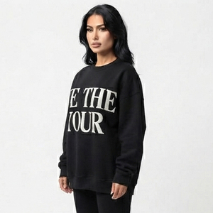 Sweat-shirt oversize à col rond pour femme, imprimé lettres noires, en coton, manches longues, décontracté, pour l'hiver, coupe classique - Product Image 3