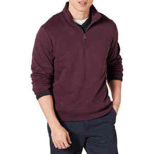 Pull en maille bordeaux pour homme, col montant zippé, coupe classique, couleur unie, décontracté, pour l'automne - Product Image 1