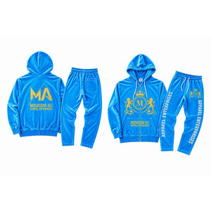 Ensemble de survêtement bleu à capuche Mudassar Ali Apparel Enterprises, 100% polyester, 350 g/m², fermeture éclair intégrale, poche avant - Product Image 3