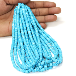 Magnifiques perles Heishi en turquoise facettée en forme de pneu, 5-7 mm, qualité supérieure AAA, turquoise facettée en forme de roue, pierres précieuses en gros - Product Image 6