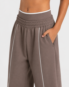 Pantalon de jogging décontracté surdimensionné pour garçon, personnalisé, couleur moka avec lignes contrastées, respirant, en molleton premium, OEM - Product Image 6