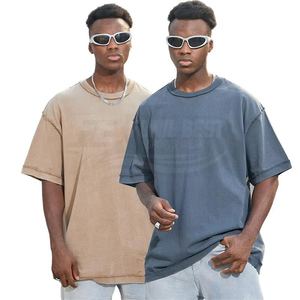 Camiseta Casual de Algodón 100% para Hombre, Cuello Redondo, Corte Regular, Estilo Vintage Lavado, Costuras Invertidas, Hombros Caídos, Manga Corta - Product Image 1