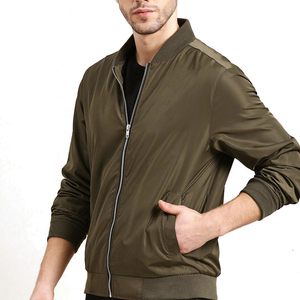 Blouson bomber vert olive pour homme, col mandarin, fermeture éclair, coupe classique, couleur unie, matière viscose/polyester, vêtement d'hiver - Product Image 1