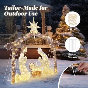 Presepe da Giardino con Tetto Marrone e 190 LED, Decorazione Natalizia con Gesù, Luci di Natale da 6 Piedi - Product Image 2
