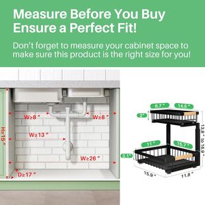 Organisateur de cuisine à 2 niveaux en métal avec tiroirs coulissants, rangement sous évier avec fonction de tirage, organisateur d'évier - Product Image 2
