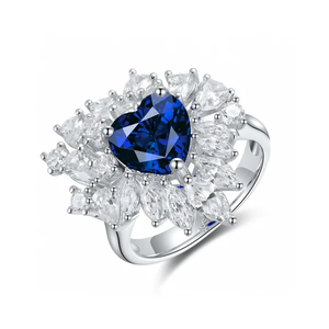 Bague cocktail en saphir taille cœur, argent 925, sertie de griffes, bijoux fins romantiques pour femme - Product Image 4