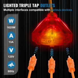 Avvolgicavo Elettrico Retrattile da 22,86 m (75 FT) per Carichi Pesanti, Cavo di Alimentazione 14AWG/3C SJTOW, Presa Tripla Illuminata 13 Amp, Materiale ABS, CEE - Product Image 3