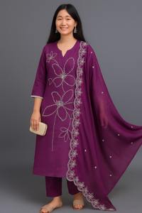 ชุดสูทสามชิ้นสำหรับผู้หญิงทุกฤดูกาล ขายส่งชุดสูทผ้าเรยอนสลับลายอินเดียพร้อมงานปักอย่างประณีต - Product Image 2