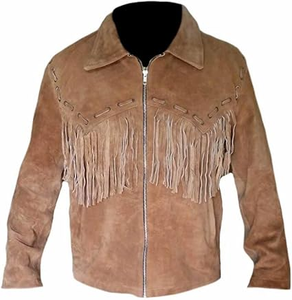 Authentic Western Cowboy Fringe <b>Leather</b> <b>Jacket</b> for <b>Men</b> Handmade <b>Brown</b> Suede Vintage Style Outerwear Coat Bulk order - Product Image 4