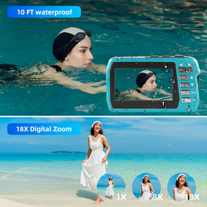 Caméra étanche 4K 56MP avec double écran 3.0'' et 2.0'', caméra de plongée sous-marine 10FT 3M, zoom 18X pour la plongée et le snorkeling - Product Image 4