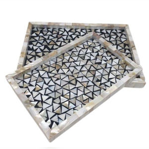 Plateau de service de haute qualité en métal à motif géométrique coquillage, incrustation nacre, artisanat éthique, design personnalisable - Product Image 5