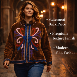 Veste bomber en velours brodée à la main pour femmes, style bohème, col montant, motif papillon - Product Image 5