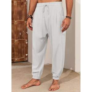 2025 <b>Men's</b> Harem Pants Casual Elastic Waist Drawstring Baggy <b>Trousers</b> 100% Cotton Summer <b>Hippie</b> Hip Hop Style Zipper Colored - Product Image 2