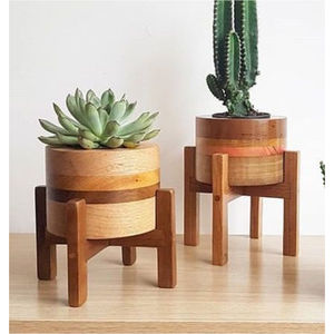 Pot de fleurs moderne en bois d'acacia naturel avec support, élégant et haut, pour décoration intérieure, prix le plus bas - Product Image 2