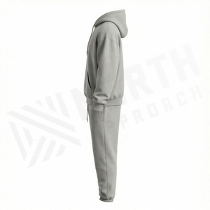 Ensemble de survêtement unisexe gris à capuche en coton, sweat-shirt et pantalon décontractés avec logo imprimé sur le devant, vêtements d'automne pour adultes - Product Image 3