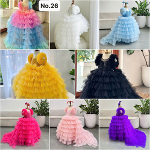 Vestido de Princesa con Lentejuelas Brillantes para Niñas, Manga Larga, Cola Desmontable, Falda de Tul en Capas y Espalda con Cordones - Product Image 6