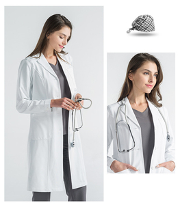High Quality Canvas Woven Fabric Comfortable <b>White</b> <b>Lab</b> <b>Coat</b> Needle Detection Seamless Fusing for Pet Grooming Beauty Uniforms - Product Image 4