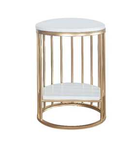 Modern Round Gold Metal Side Table With Dual White Shelves Minimalist Luxury Accent Furniture For Living Room Bedroom Office - Product Image 1