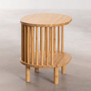 Mesita de Noche Redonda Moderna de Bambú con Estante Abierto, Gabinete de Dormitorio Estilo Japonés - Product Image 2