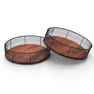 Panier à fruits géométrique en fil de fer avec base en bois, vente en gros directe usine OEM ODM, panier de rangement géométrique en fil de fer robuste - Product Image 5