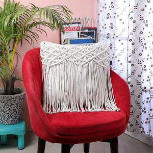 Embroidery Boho Home Décor Cushion <b>Cover</b> Macramé Cotton Handcrafted Square Pillow <b>Throw</b> <b>Cover</b> for Couch Bed 16 x 16 inch - Product Image 6