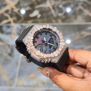 Reloj de Cuarzo con Incrustaciones de Diamantes, Corte Pera, Correa de Acero Inoxidable y Caucho, Lujoso, para Hombre, 20mm, Escala Mixta, Ideal para Regalo o Fiesta - Product Image 2