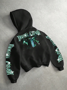 Sudadera con capucha de lujo con cremallera y gráfico de calavera de diamantes de imitación negros, de forro polar grueso, estilo urbano, para hombre y mujer, de fábrica - Product Image 6