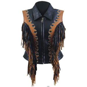 Womens Fringe Vest Western Cowboy <b>Leather</b> <b>Sleeveless</b> <b>Jacket</b> Suede Tassel Motorcycle Festival Rodeo Fashion Premium OEM - Product Image 1