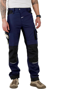 Pantalones de Trabajo Azules para Hombre con Múltiples Bolsillos, Tela de Lona Transpirable, Corte Recto de Peso Medio para Uso en Exteriores - Product Image 3