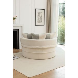 Poltrona a Botte Rotonda Oversize in Velluto con 5 Morbidi Cuscini, Divano per Soggiorno, Poltrona Relax con Poggiapiedi - Product Image 5