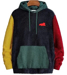 Sweat-shirt d'hiver décontracté pour homme, en molleton, avec blocs de couleur, patchwork, coupe ample, poche avant et logo - Product Image 1