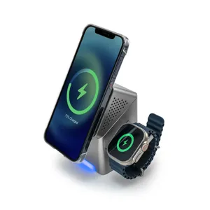 Station de charge sans fil rotative 3-en-1 à une touche, charge rapide 15W, compatible MagSafe, certifiée QI, design métallique - Product Image 6