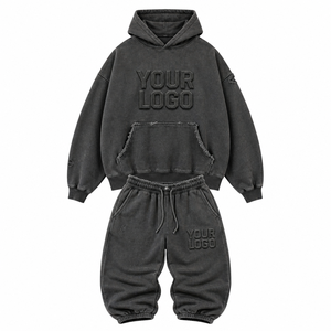 MEN'S DISTRESSED TRACKSUIT CUSTOM <b>OVERSIZED</b> STREETWEAR SWEATSUIT HOODIE <b>JOGGER</b> SET FASHION APPAREL WHOLESALE - Product Image 2
