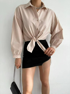 2026 New EBay AliExpress Spring Summer Sexy V-neck Long Solid Button Breathable Loose <b>Plus</b> <b>Size</b> Blouse Knitted Plain Dyed Casual - Product Image 4