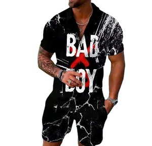 Conjunto de pantalones cortos de playa de secado rápido, conjunto de dos piezas estampado para hombre, vacaciones en la playa, secado rápido después del baño, fácil de llevar - Product Image 2