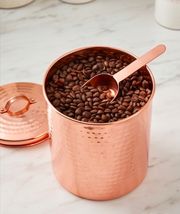 Boîte de rangement de cuisine en cuivre martelé avec couvercle, élégant récipient alimentaire en métal, organisateur de garde-manger stylé pour usage domestique - Product Image 4
