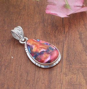 Piedra Preciosa de Turquesa Rosa Ostra, Plata de Ley 925, Joyería Hecha a Mano con Forma de Lágrima Vintage, Venta al por Mayor - Product Image 4