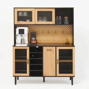 Mueble de Salón Moderno con Estación de Café |   Mueble de Almacenamiento de Madera de Mango de Lujo |   Estantes Multiusos para Barra de Buffet para el Hogar - Product Image 1