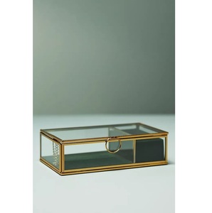 Top Selling Modern Square Metal & Glass Jewelry <b>Box</b> with Gold Frame and Chain Clasp Storage Container Jewelry Glass <b>Box</b> - Product Image 2