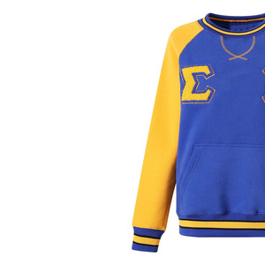 เสื้อสเวตเชิ้ต Sigma Gamma Rho Chenille ลายตัวอักษรกรีกสำหรับผู้หญิง สีน้ำเงินเหลือง แขนเสื้อแบบแร็กแลน มีกระเป๋า คอกลม เสื้อพูลโอเวอร์สำหรับชมรมนักศึกษา - Product Image 3