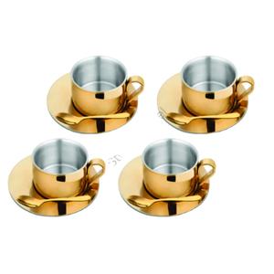 Juego de tazas de té de doble pared con diseño dorado clásico Mango de mano de acero inoxidable Premium - Product Image 1