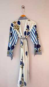 Handmade Loose Elegant Safari Print Natural Soft Fabric Cotton Casual Kimono Robe Dressing Gown V-neck Quick Dry Comfortable - Product Image 4