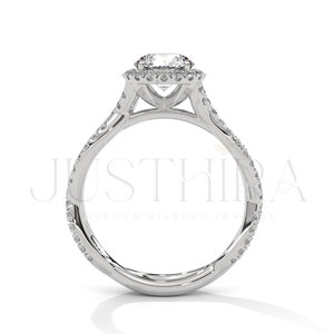 14K Solid Rose Gold <b>Ring</b> With Twist Waist Paved Diamond Design Band Luxury Wedding <b>Ring</b> With Moissanite Diamond In Round Cut - Product Image 5