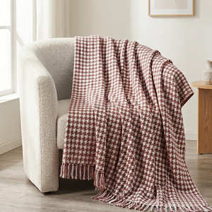 Couverture décorative en coton pied-de-poule gris foncé tissée, style minimaliste, avec franges, pour canapé, export B2B - Product Image 3