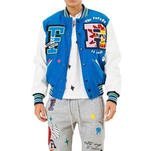 Veste universitaire en laine personnalisable pour homme avec col de baseball, style lettre brodée, coupe-vent pour l'hiver - Product Image 1