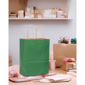 Confezione da 32 Sacchetti Regalo in Carta Verde Scuro di Medie Dimensioni con Manici, 7.6"x4.75"x10.5", Multiuso - Product Image 3